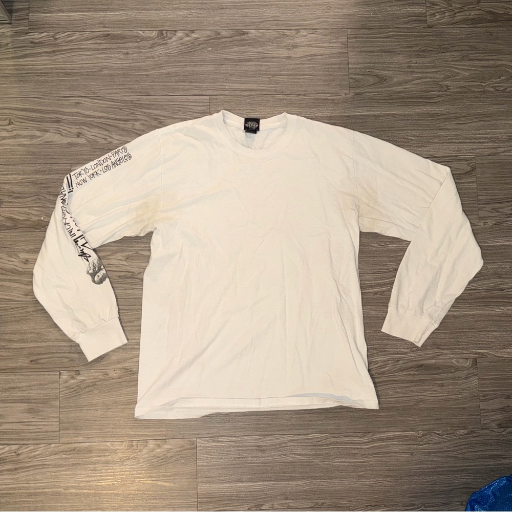 Stussy Mens Sz Medium White Graphic Print Long Sleeve T-Shirt Vintage Skate